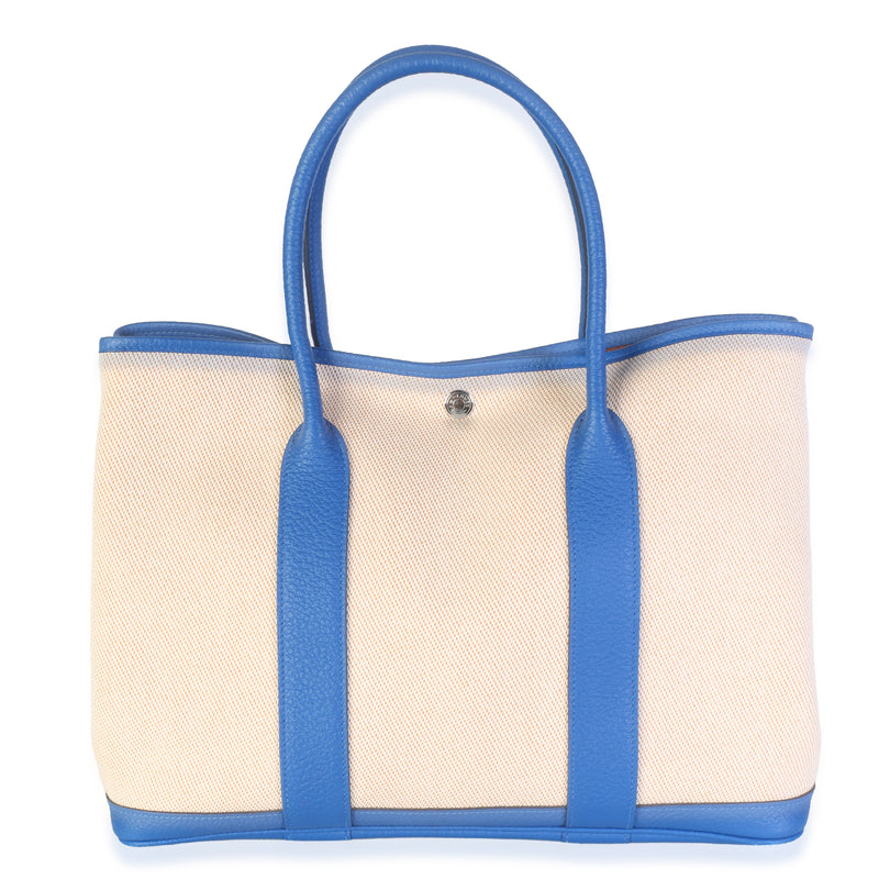 Hermès Bleu France Negonda Ecru Canvas Garden Party 36 Handbag id