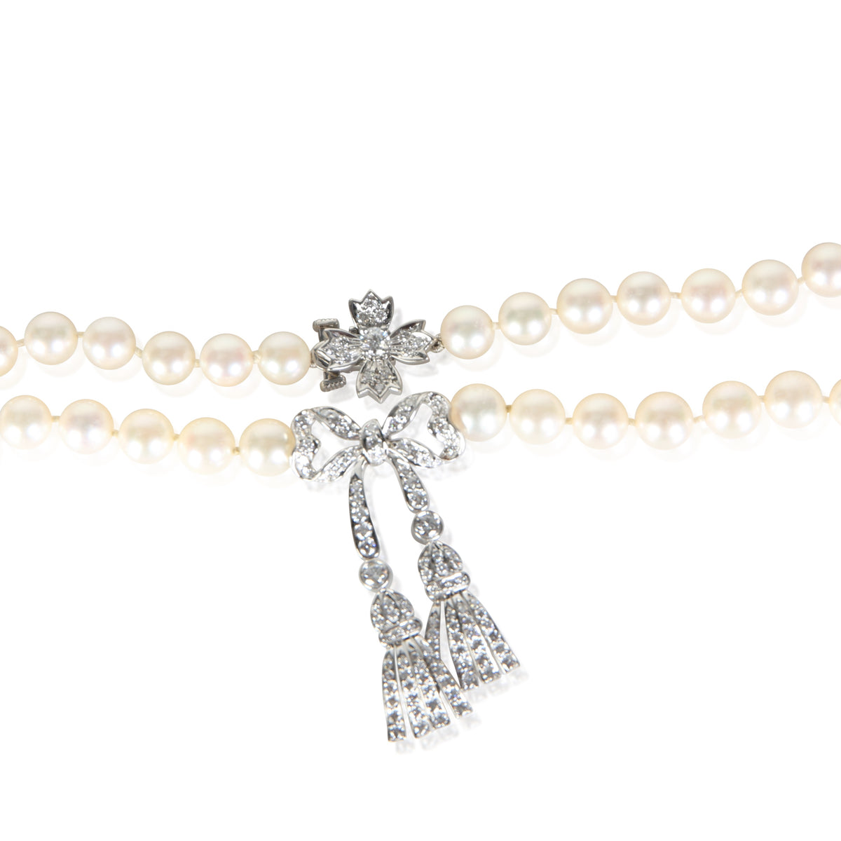 Tiffany & Co. Platinum Pearl and Diamond Diamond Bow Necklace 3