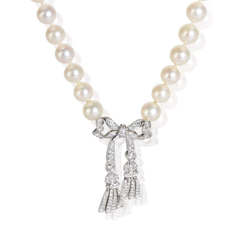Tiffany & Co. Platinum Pearl and Diamond Diamond Bow Necklace fv