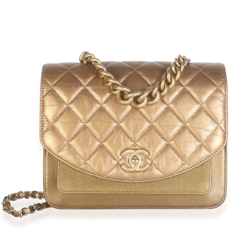 Chanel Gold Metallic Calfskin Mini Chain Handle Flap Bag Handbag id