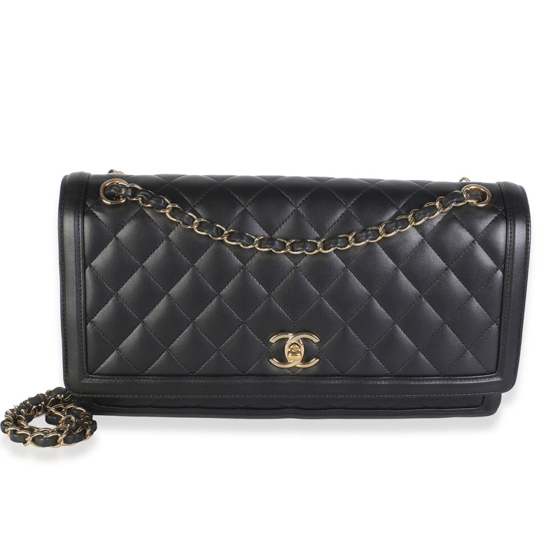 Chanel Black Quilted Lambskin 3 Compartment Jumbo Flap Bag Handbag id