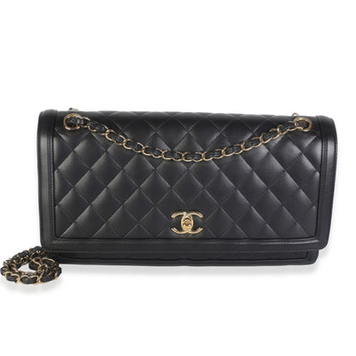 Chanel Black Quilted Lambskin 3 Compartment Jumbo Flap Bag Handbag id