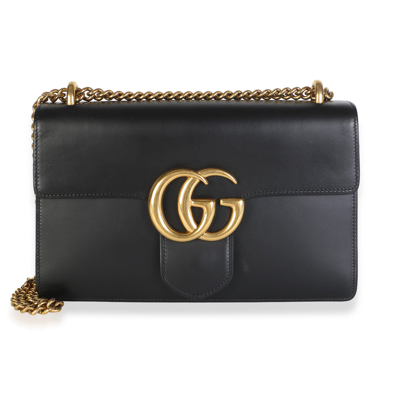 Gucci Black Smooth Calfskin Medium GG Marmont Chain Flap Bag Handbag id