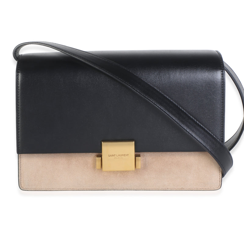 Saint Laurent Black Beige Calfskin Suede Medium Bellechasse Flap Bag Handbag id