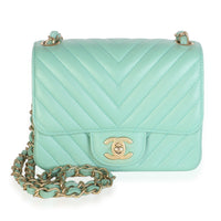 Chanel Light Green Chevron Lambskin Mini Square Flap Bag Handbag id