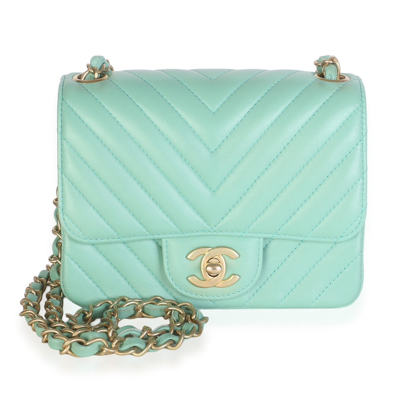 Chanel Light Green Chevron Lambskin Mini Square Flap Bag Handbag id