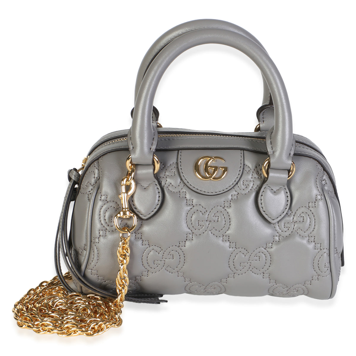 Gucci Dusty Grey GG Matelasse Calfskin Mini Bowler Bag Handbag 2