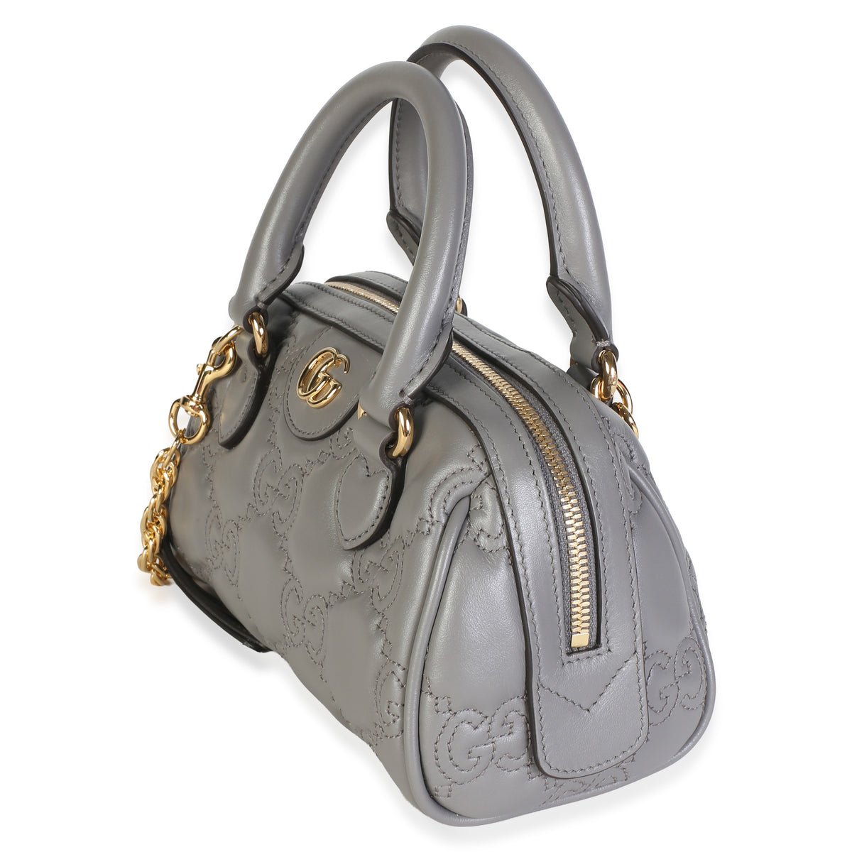 Gucci Dusty Grey GG Matelasse Calfskin Mini Bowler Bag Handbag 3