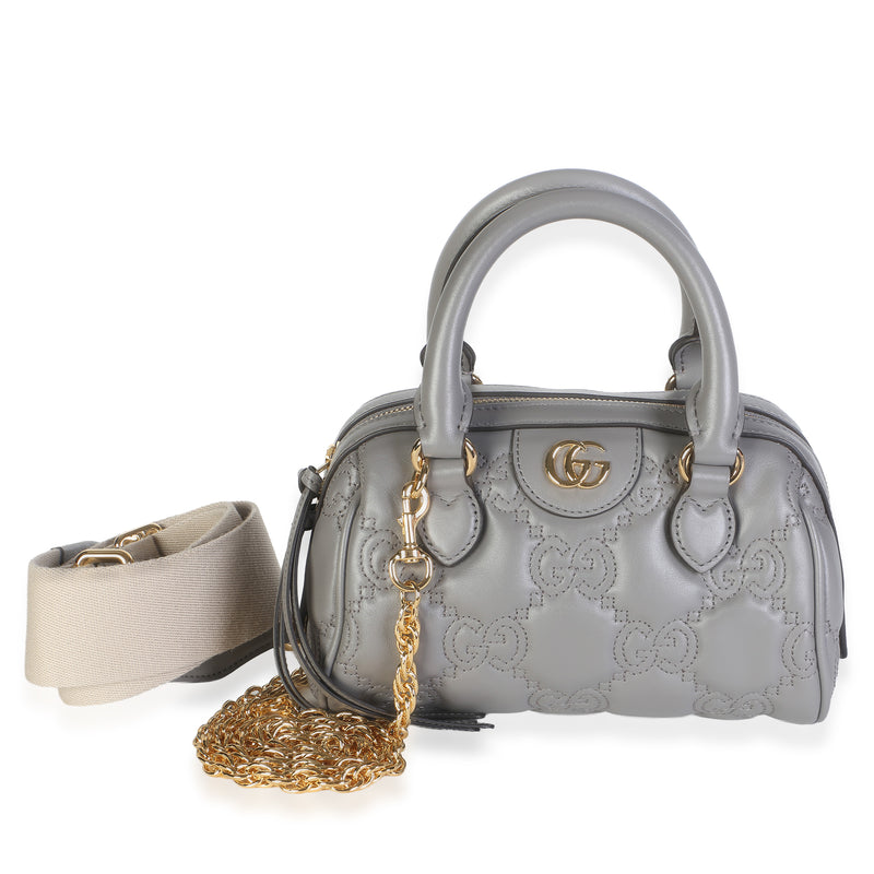 Gucci Dusty Grey GG Matelasse Calfskin Mini Bowler Bag Handbag id