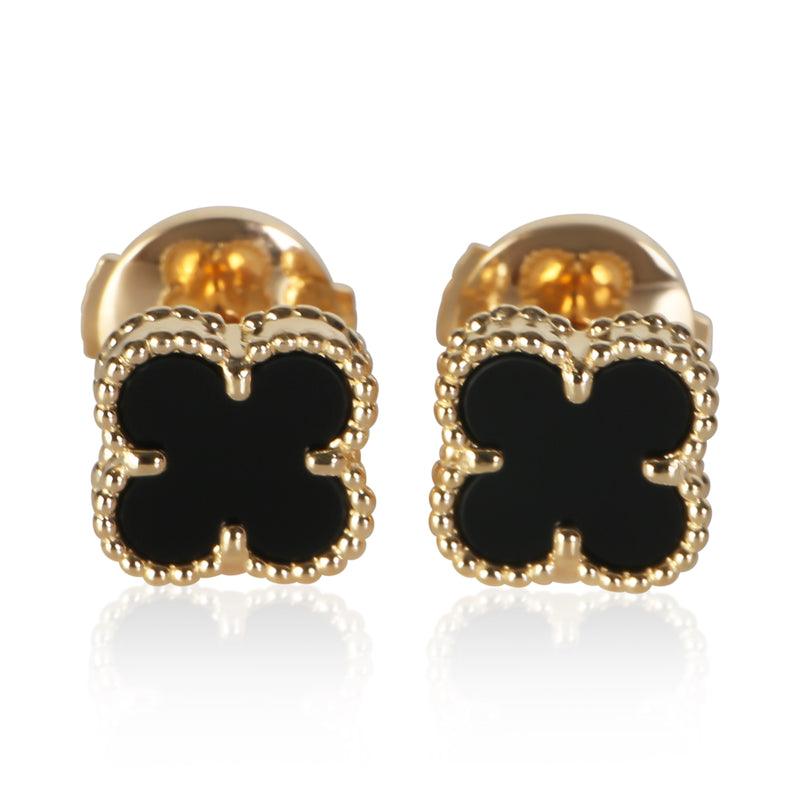 Van Cleef & Arpels Yellow Gold Onyx Sweet Alhambra Earrings fv