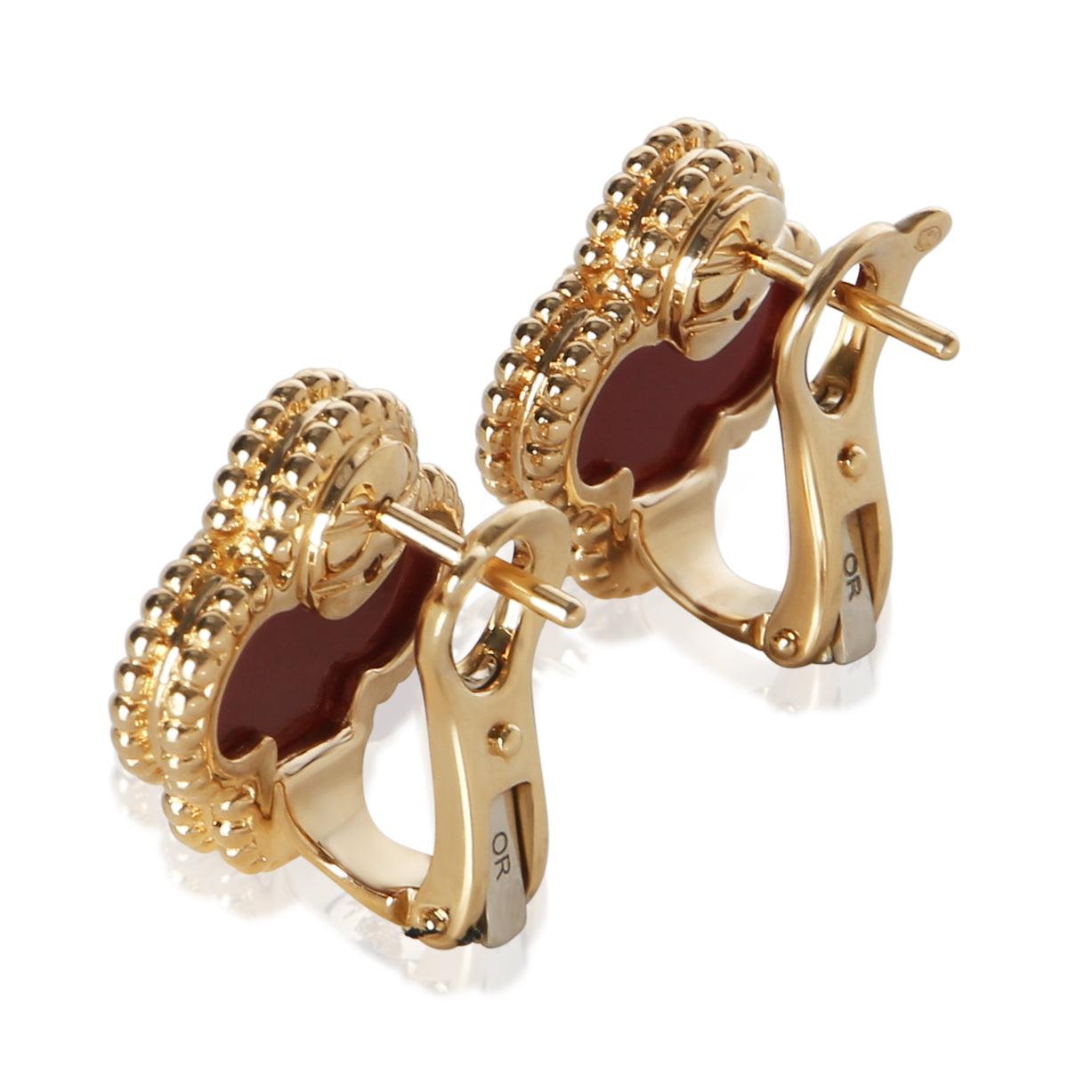 Van Cleef & Arpels Yellow Gold Carnelian Vintage Alhambra Earrings 5