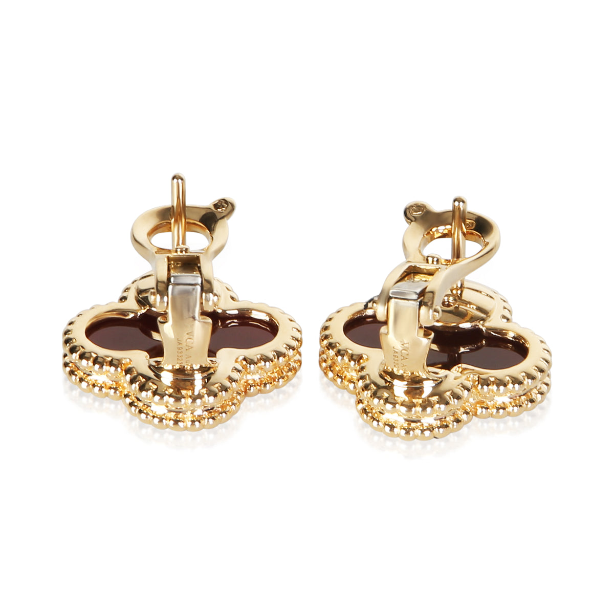Van Cleef & Arpels Yellow Gold Carnelian Vintage Alhambra Earrings 6