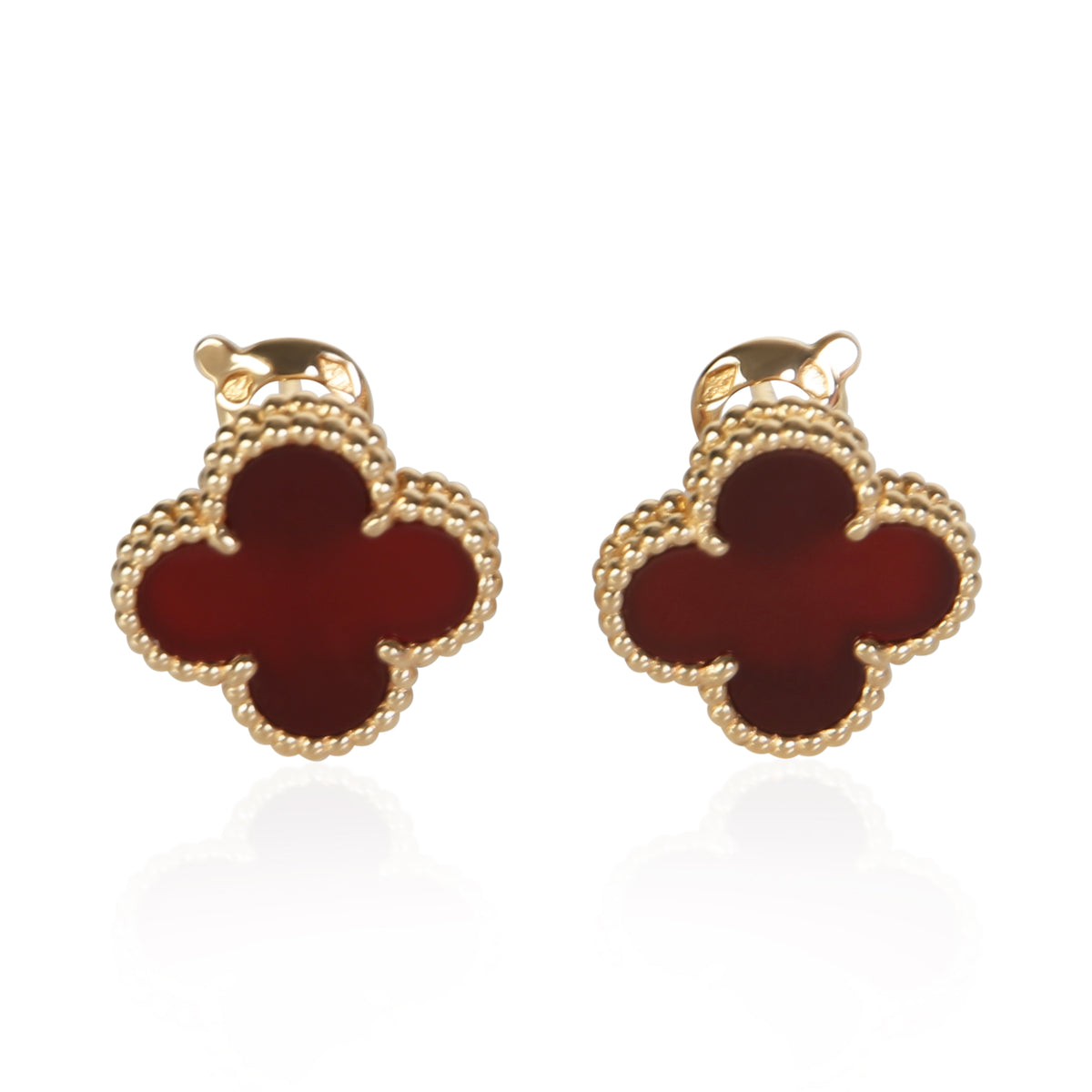 Van Cleef & Arpels Yellow Gold Carnelian Vintage Alhambra Earrings fv