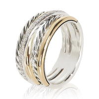 David Yurman Yellow Gold & Sterling Silver Diamond Crossover Ring 4