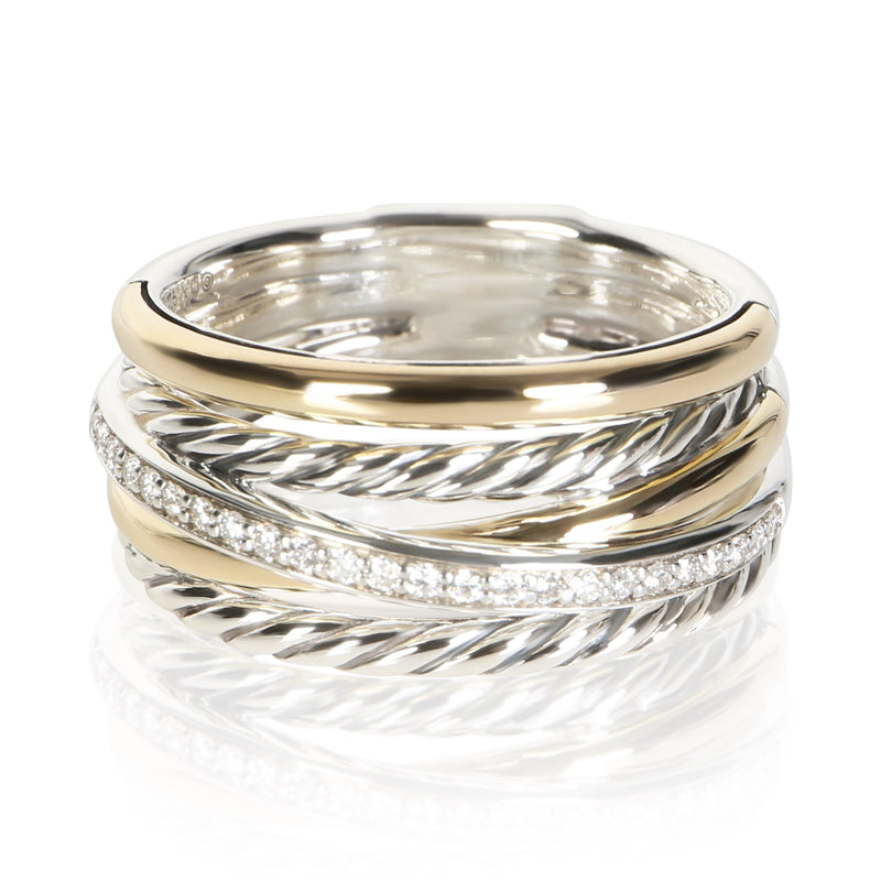 David Yurman Yellow Gold & Sterling Silver Diamond Crossover Ring fv