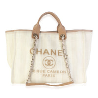 Chanel Beige Striped Mixed Fibers Large Deauville Tote Handbag id