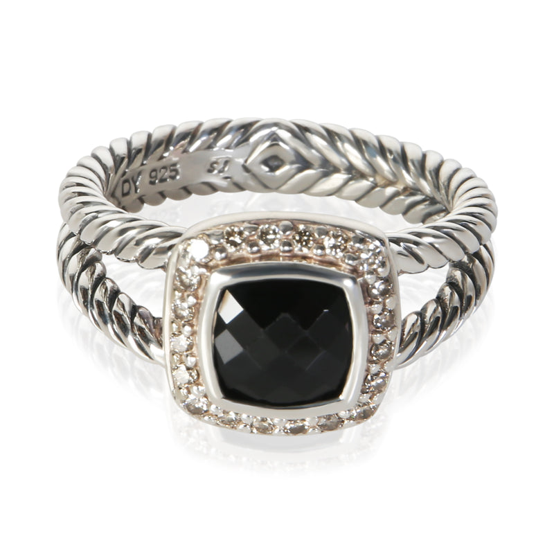 David Yurman Sterling Silver Onyx and Diamond Petite Albion Ring fv