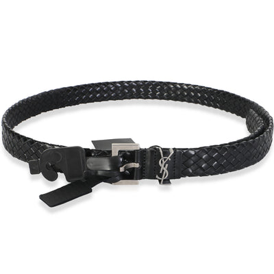 Saint Laurent Black Woven Leather Cassandre Belt 95 id