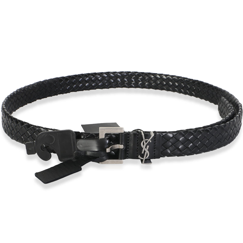 Saint Laurent Black Woven Leather Cassandre Belt 95 id