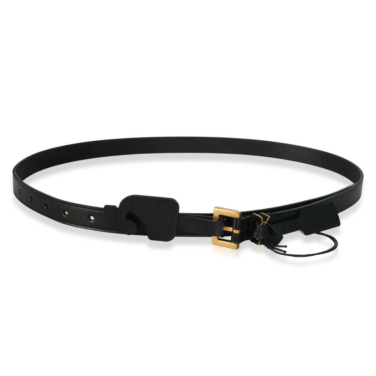 Saint Laurent Black Smooth Leather Cassandre Thin Belt 80 id