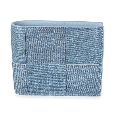Bottega Veneta Blue Calfskin Denim Print Maxi Intrecciato Compact Wallet Wallet id
