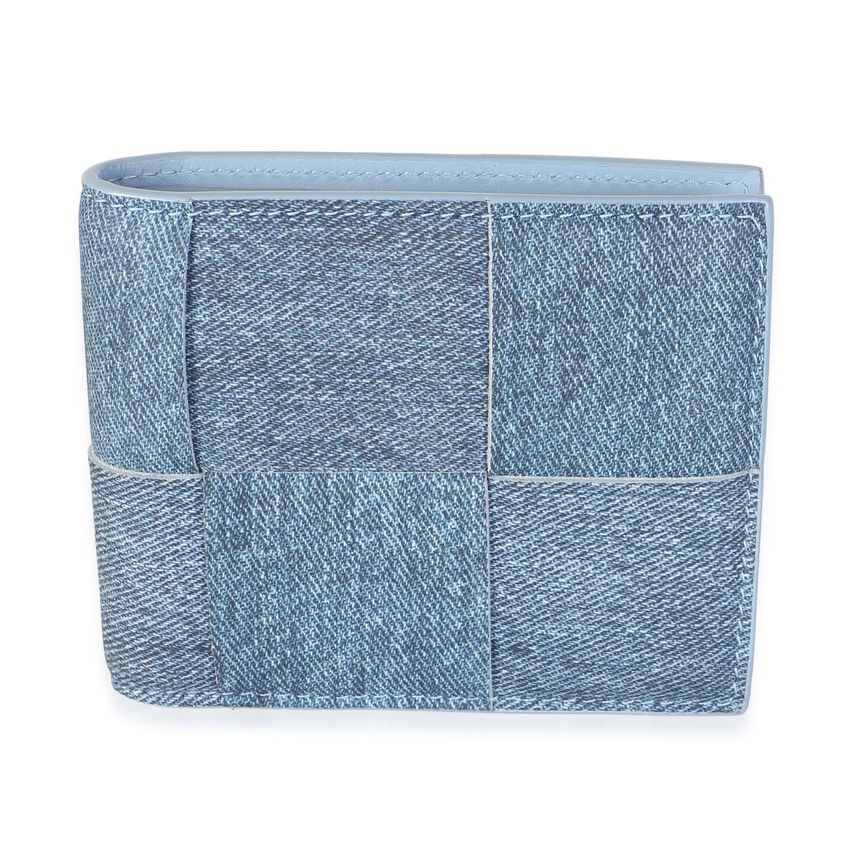 Bottega Veneta Blue Calfskin Denim Print Maxi Intrecciato Compact Wallet Wallet id