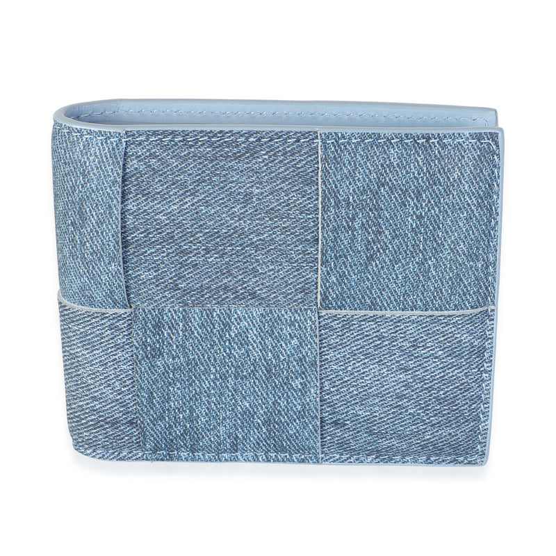 Bottega Veneta Blue Calfskin Denim Print Maxi Intrecciato Compact Wallet Wallet id