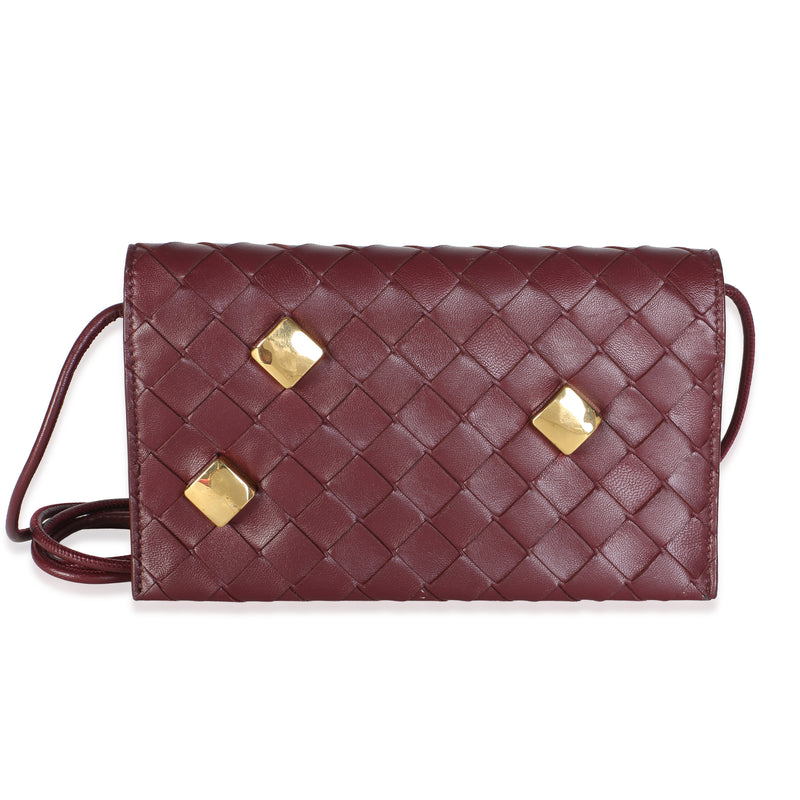 Bottega Veneta Burgundy Intrecciato Nappa Studded Wallet On Strap Handbag id