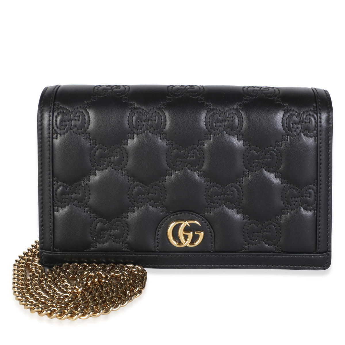 Gucci Black Calfskin GG Matelasse Chain Wallet Handbag id