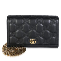 Gucci Black Calfskin GG Matelasse Chain Wallet Handbag id