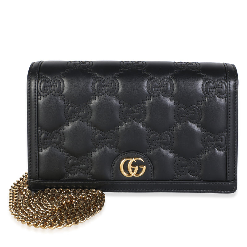 Gucci Black Calfskin GG Matelasse Chain Wallet Handbag id
