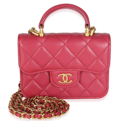 Chanel Dark Pink Quilted Lambskin Top Handle Flap Coin Purse With Chain Handbag id