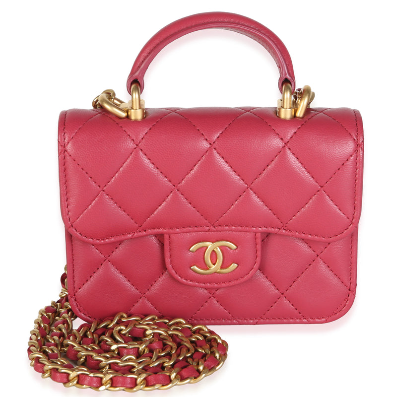 Chanel Dark Pink Quilted Lambskin Top Handle Flap Coin Purse With Chain Handbag id