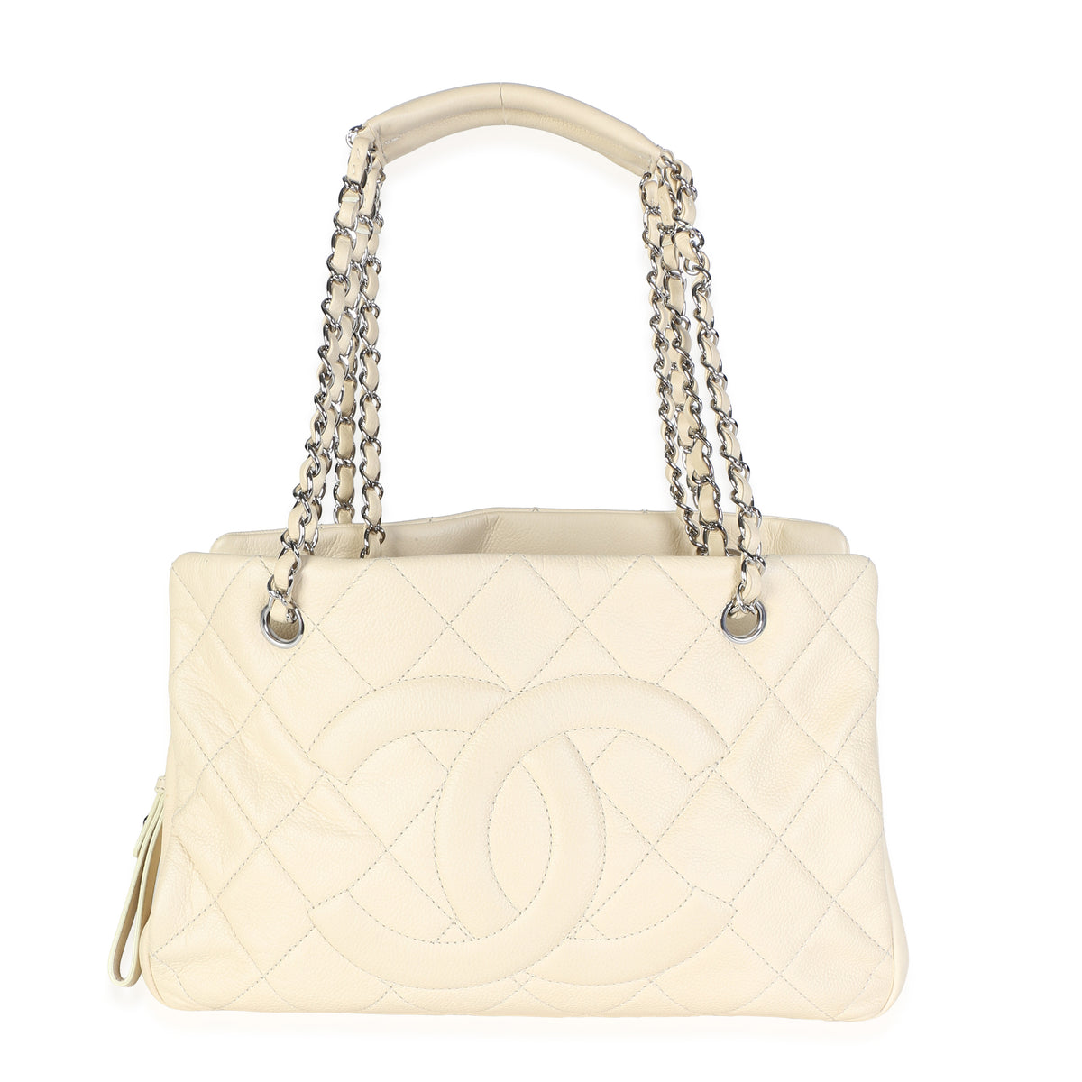 Chanel Ivory Quilted Caviar CC Timeless Soft Tote Handbag id