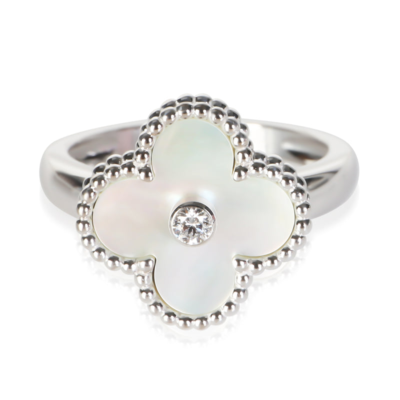Van Cleef & Arpels White Gold Mother Of Pearl and Diamond Vintage Alhambra Ring fv