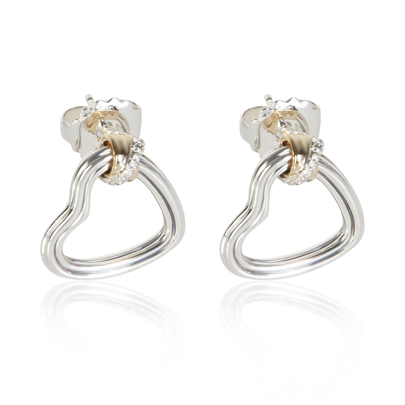 John Hardy Yellow Gold & Sterling Silver Diamond Bamboo Heart Earrings fv