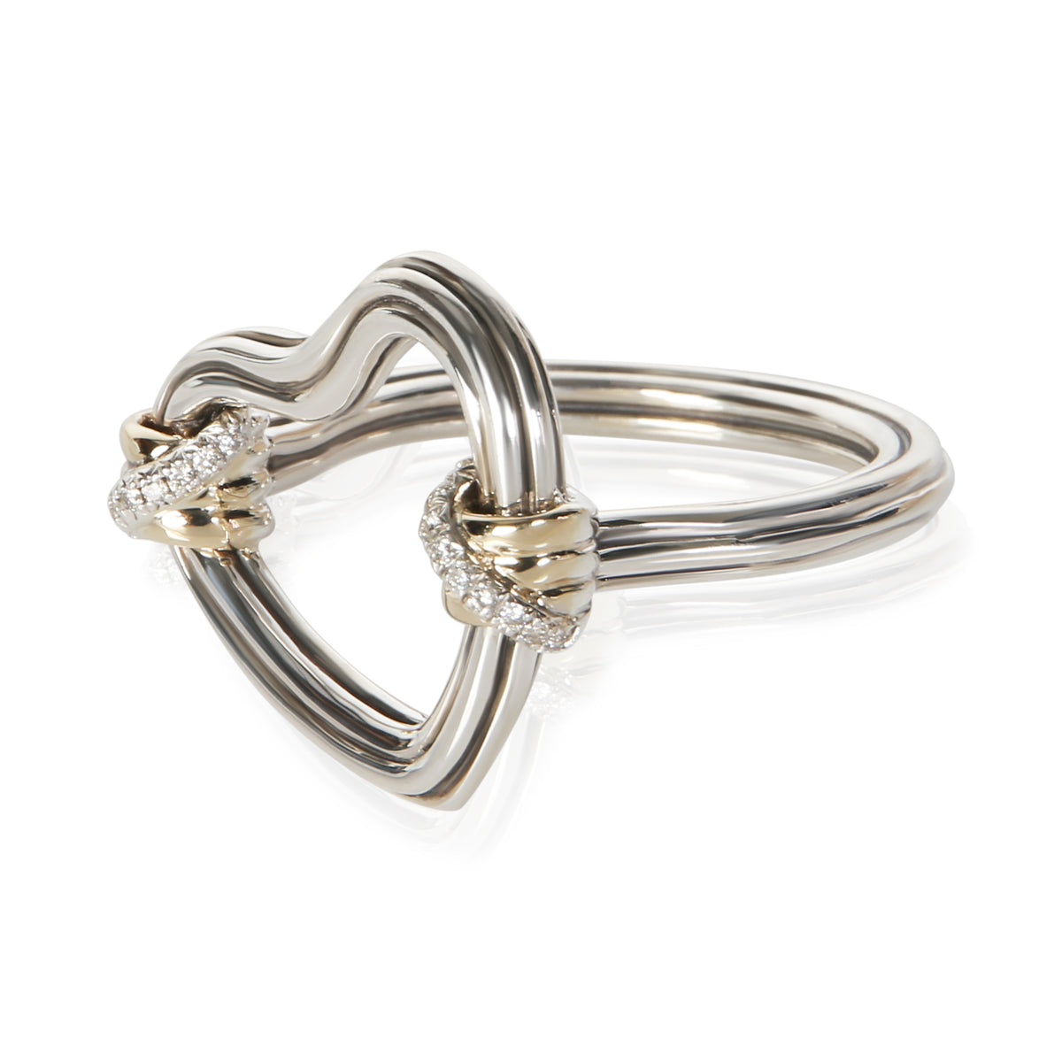 John Hardy Yellow Gold & Sterling Silver Diamond Bamboo Heart Ring 2