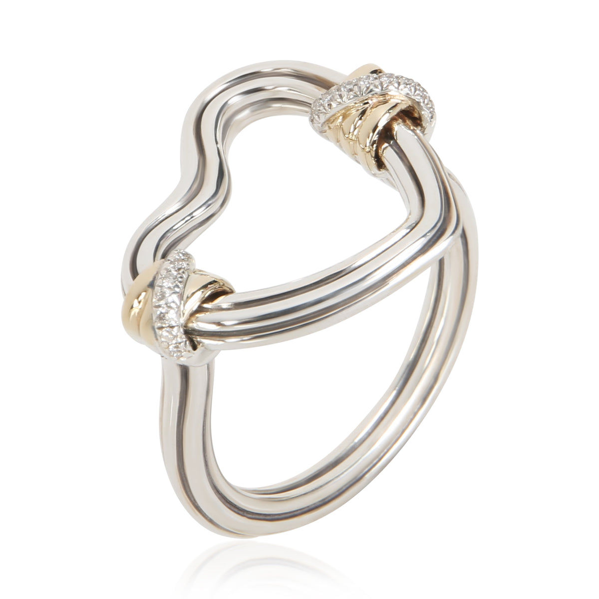 John Hardy Yellow Gold & Sterling Silver Diamond Bamboo Heart Ring 4