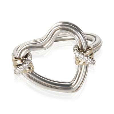 John Hardy Yellow Gold & Sterling Silver Diamond Bamboo Heart Ring fv
