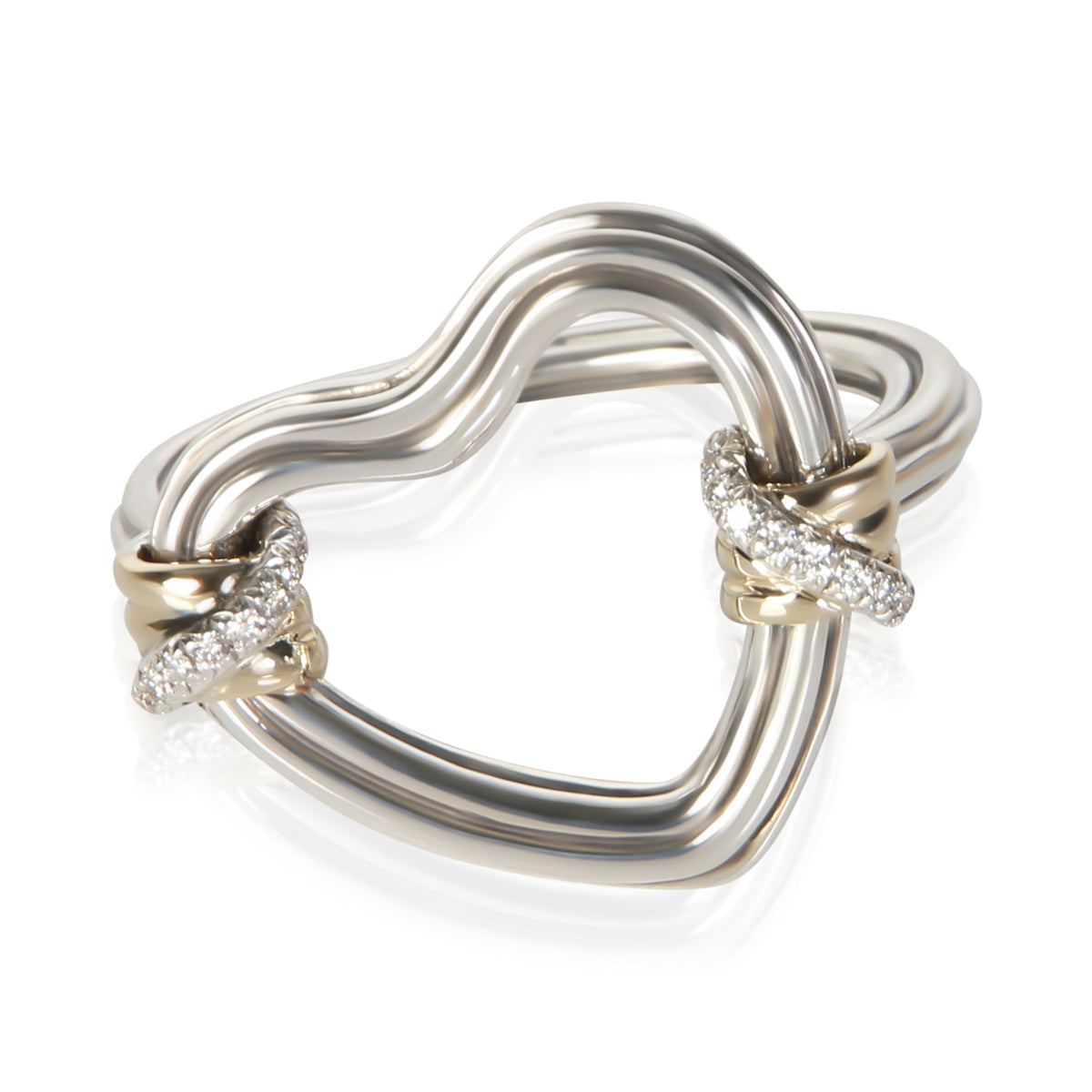 John Hardy Yellow Gold & Sterling Silver Diamond Bamboo Heart Ring fv