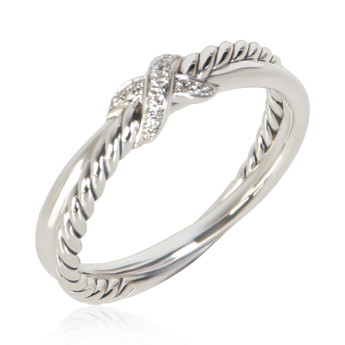 David Yurman Sterling Silver Diamond Crossover X Ring 4