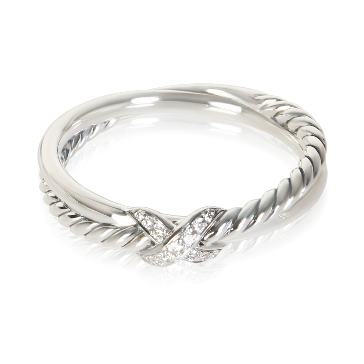 David Yurman Sterling Silver Diamond Crossover X Ring fv