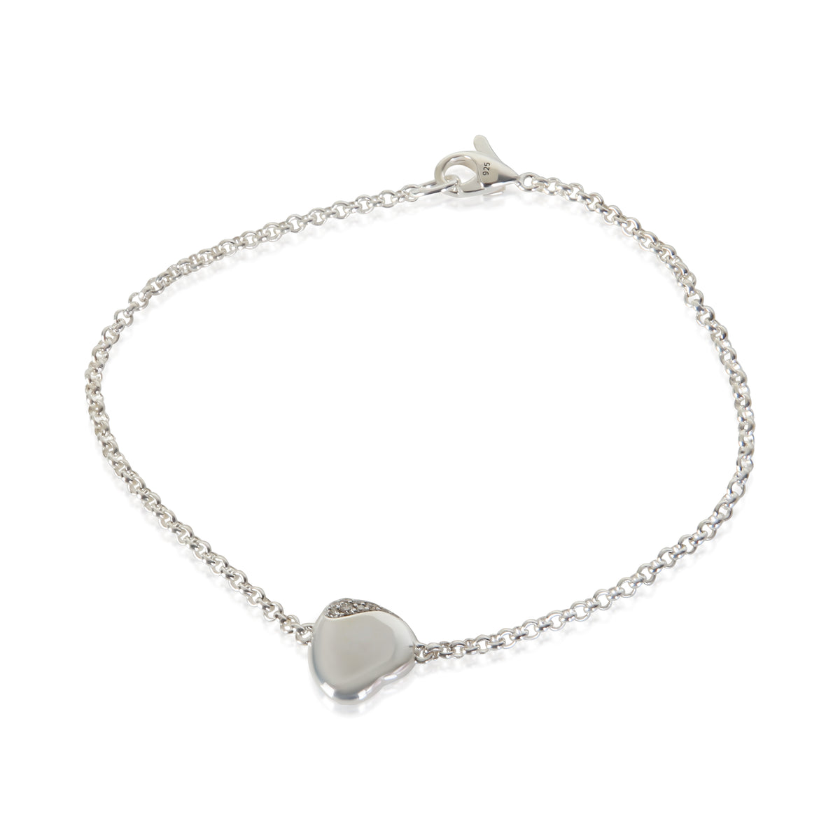 John Hardy Sterling Silver Diamond Pebble Heart Bracelet fv