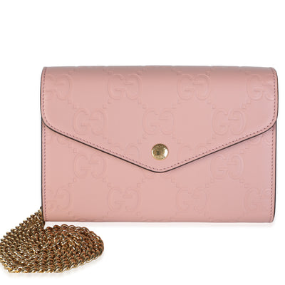 Gucci Rose Calfskin GG Debossed Chain Wallet Handbag id