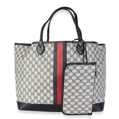 Gucci Navy GG Supreme Canvas Web Ophidia Large Foldable Tote Handbag id