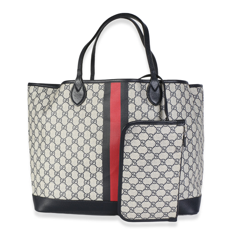 Gucci Navy GG Supreme Canvas Web Ophidia Large Foldable Tote Handbag id