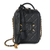 Chanel Black Quilted Caviar North South Filigree Vanity Case Handbag id