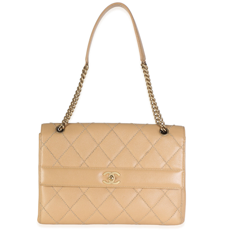 Chanel Vintage Beige Quilted Caviar Chain Shoulder Bag Handbag id