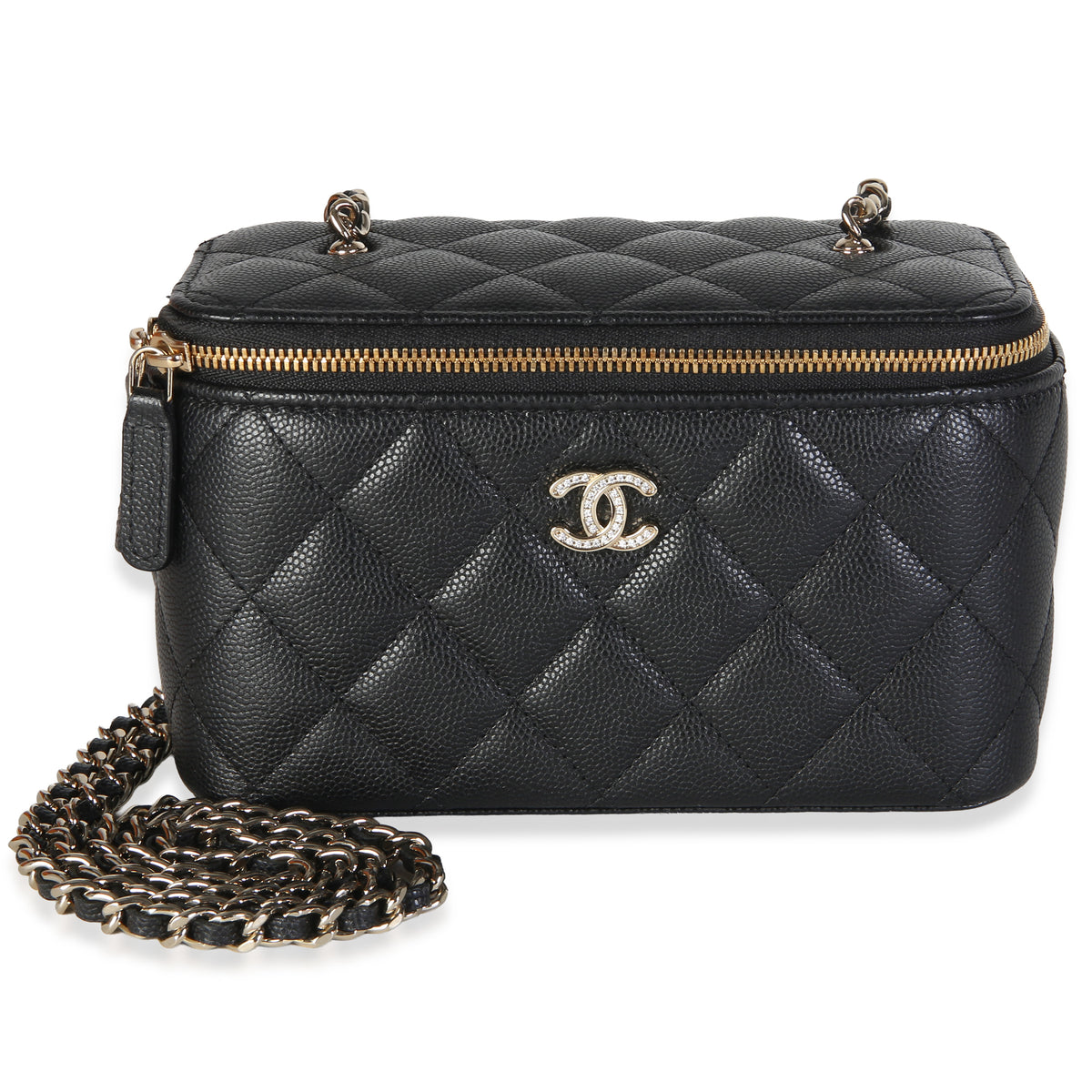 Chanel Black Quilted Caviar Crystal CC Small Vanity Case With Chain Handbag id