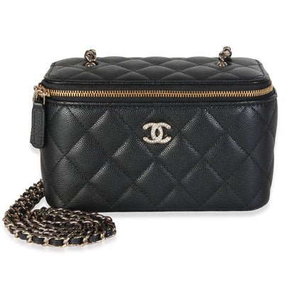 Chanel Black Quilted Caviar Crystal CC Small Vanity Case With Chain Handbag id
